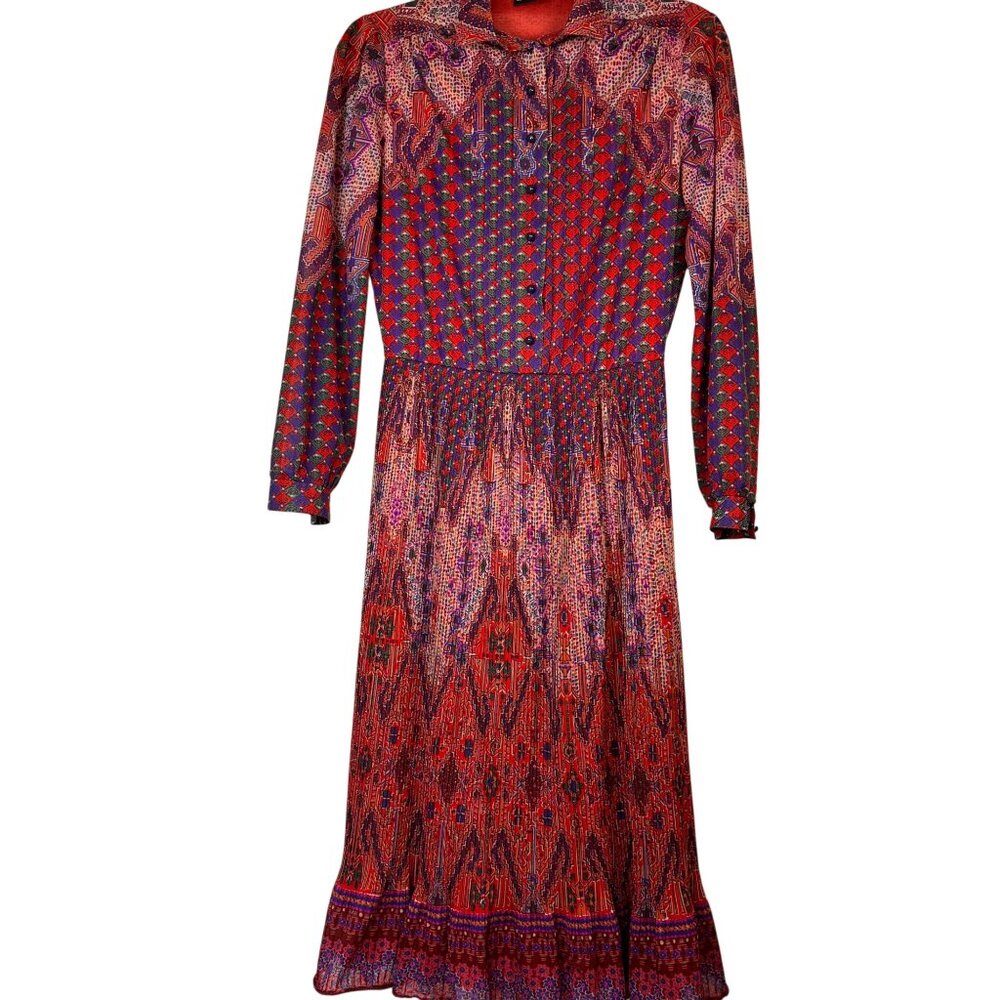 A0004 Vintage Sora Couture Design Dress  Vibrant Patterned Long Sleeve